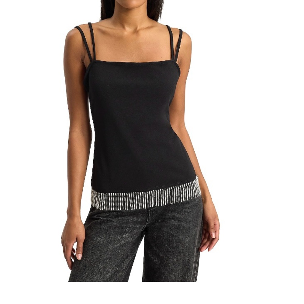 Elegant Black Rhinestone Fringe Double Strap Cami